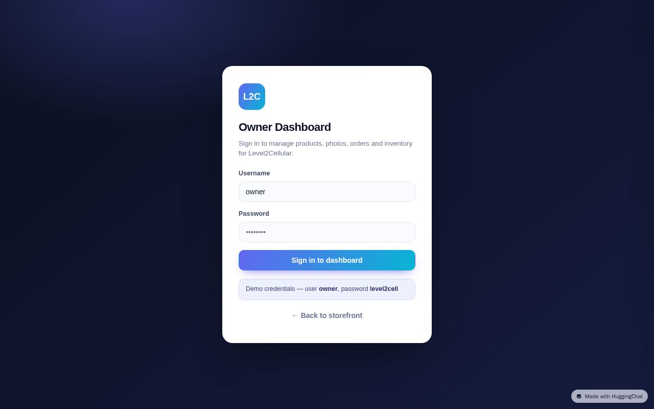 Preview of Level2Cellular — Storefront + Owner Dashboard