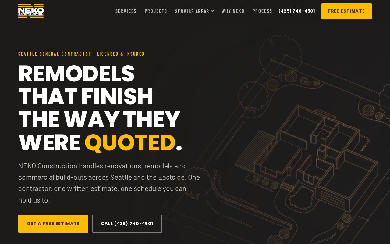 Preview of NEKO Construction — Seattle general contractor website