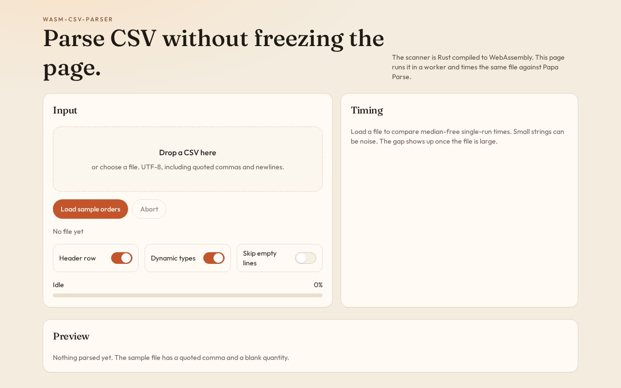 Preview of Wasm Csv Parser