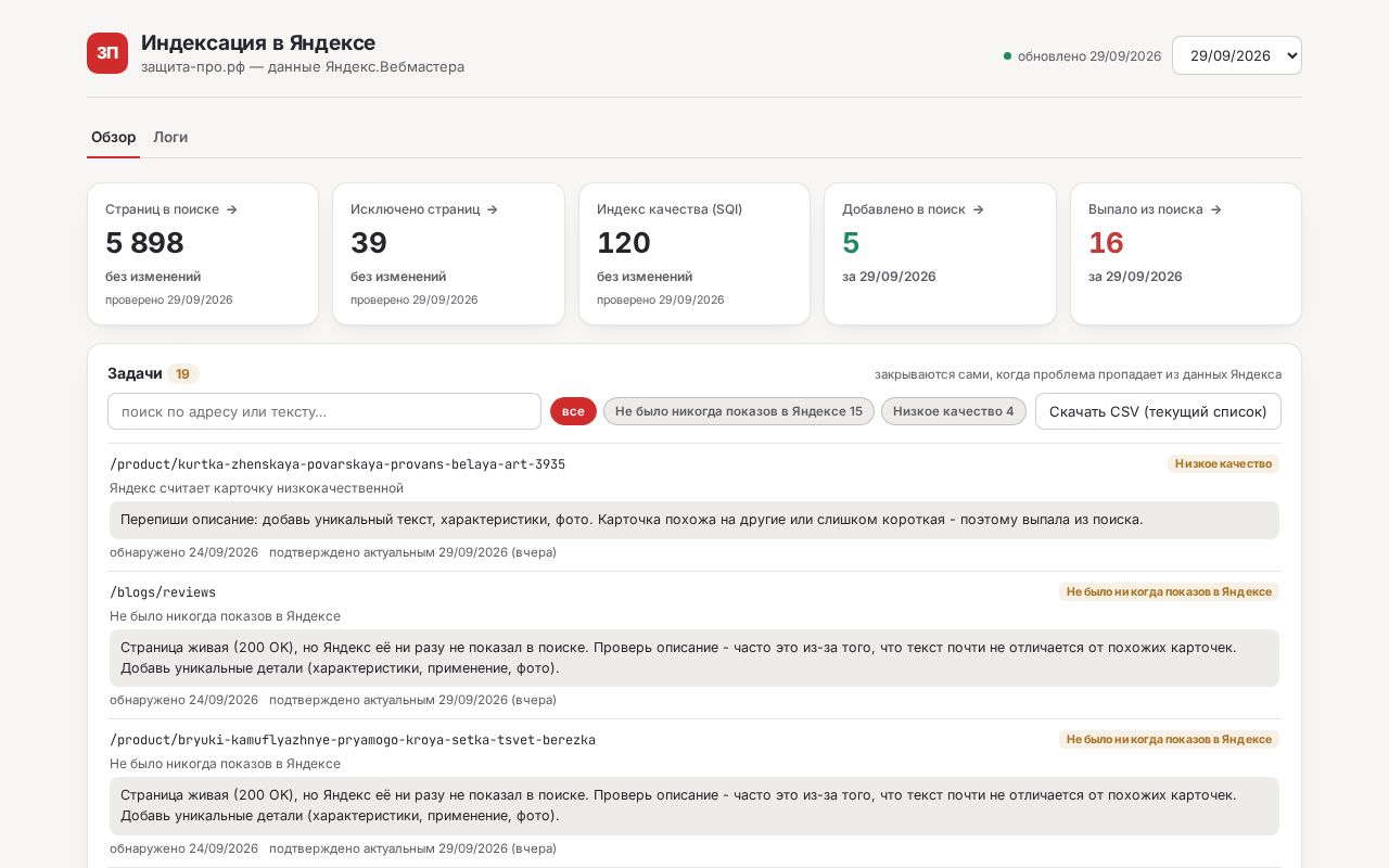 Preview of Zaschita Seo Dashboard