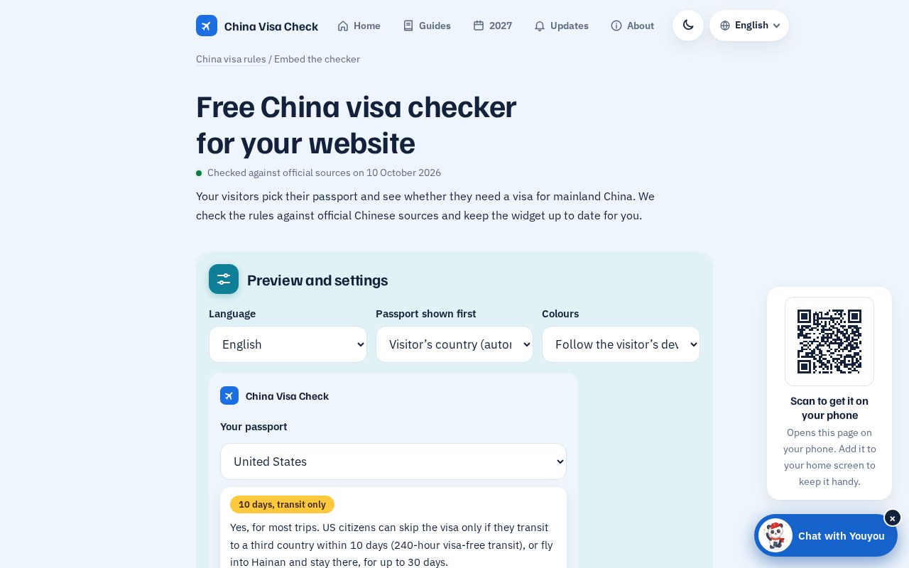 Preview of China Visa Widget