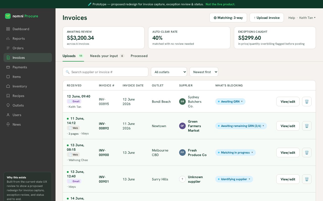 Preview of Invoice Processing Prototype