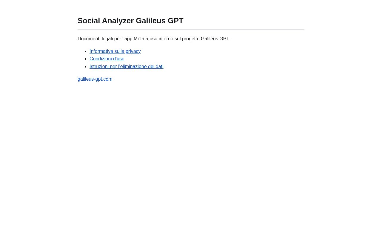 Preview of Legal pages for Social Analyzer Galileus GPT Meta app