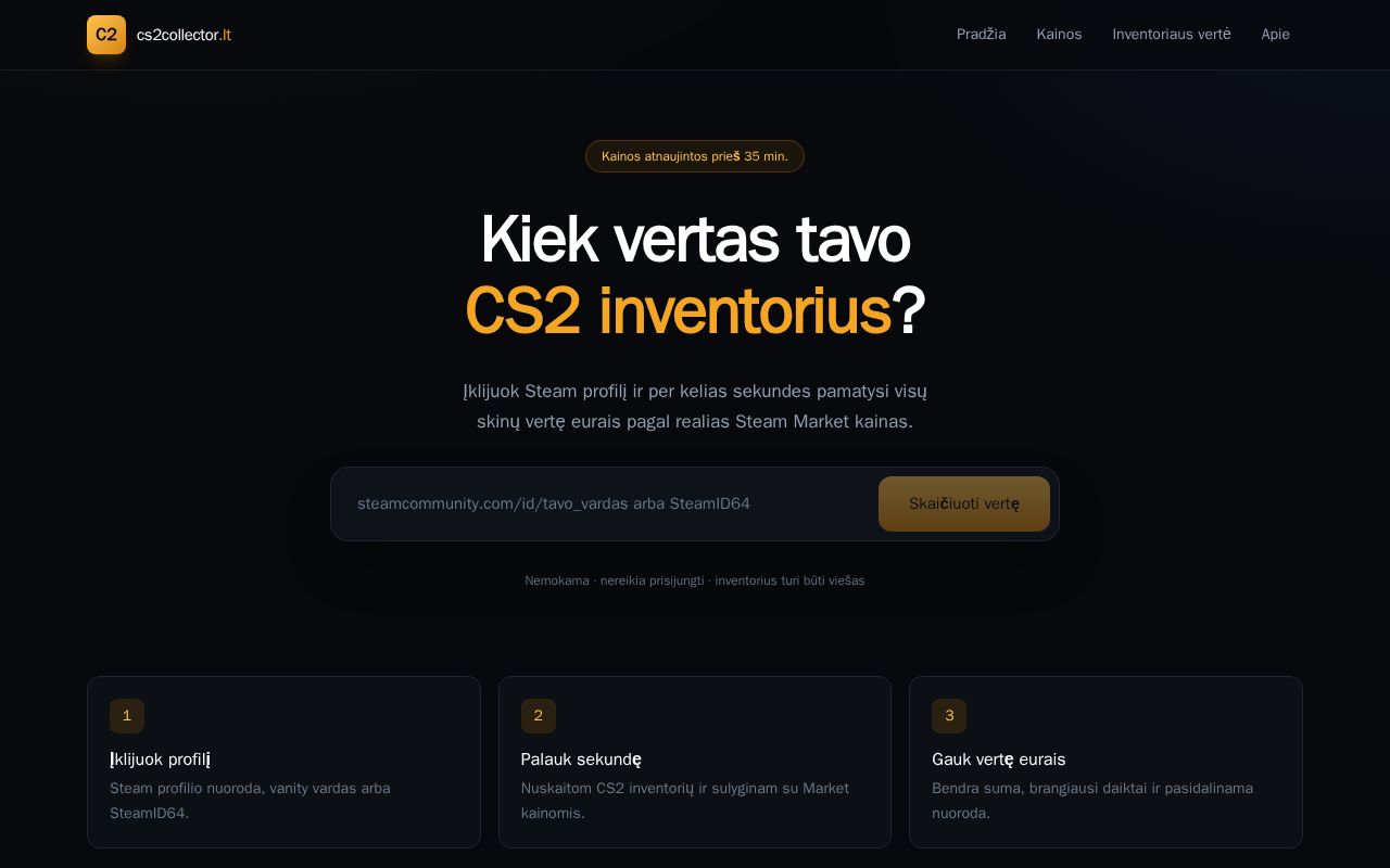 Preview of Lietuviskas CS2 skinu kainu ir inventoriaus vertes sekiklis