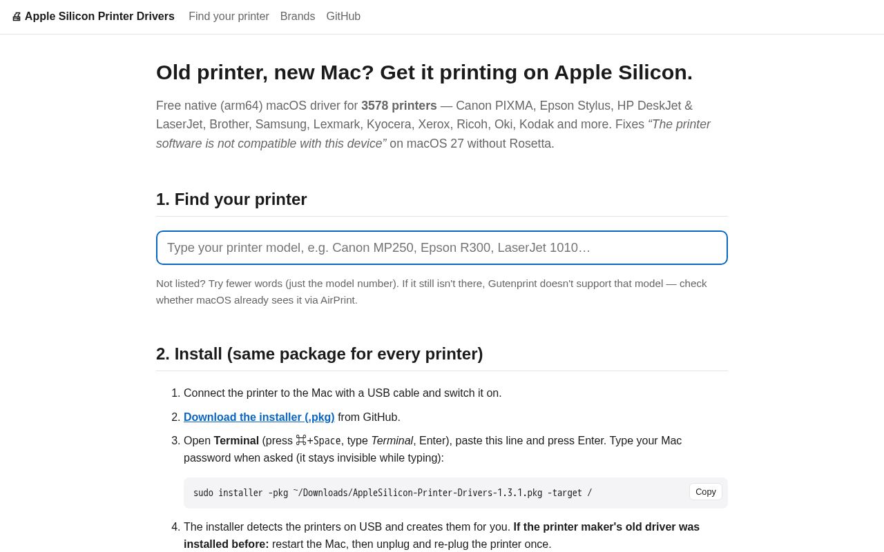 Preview of Apple Silicon Printer Drivers