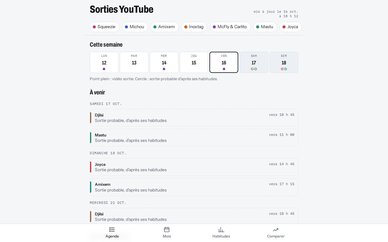 Preview of Calendrier des sorties YouTube
