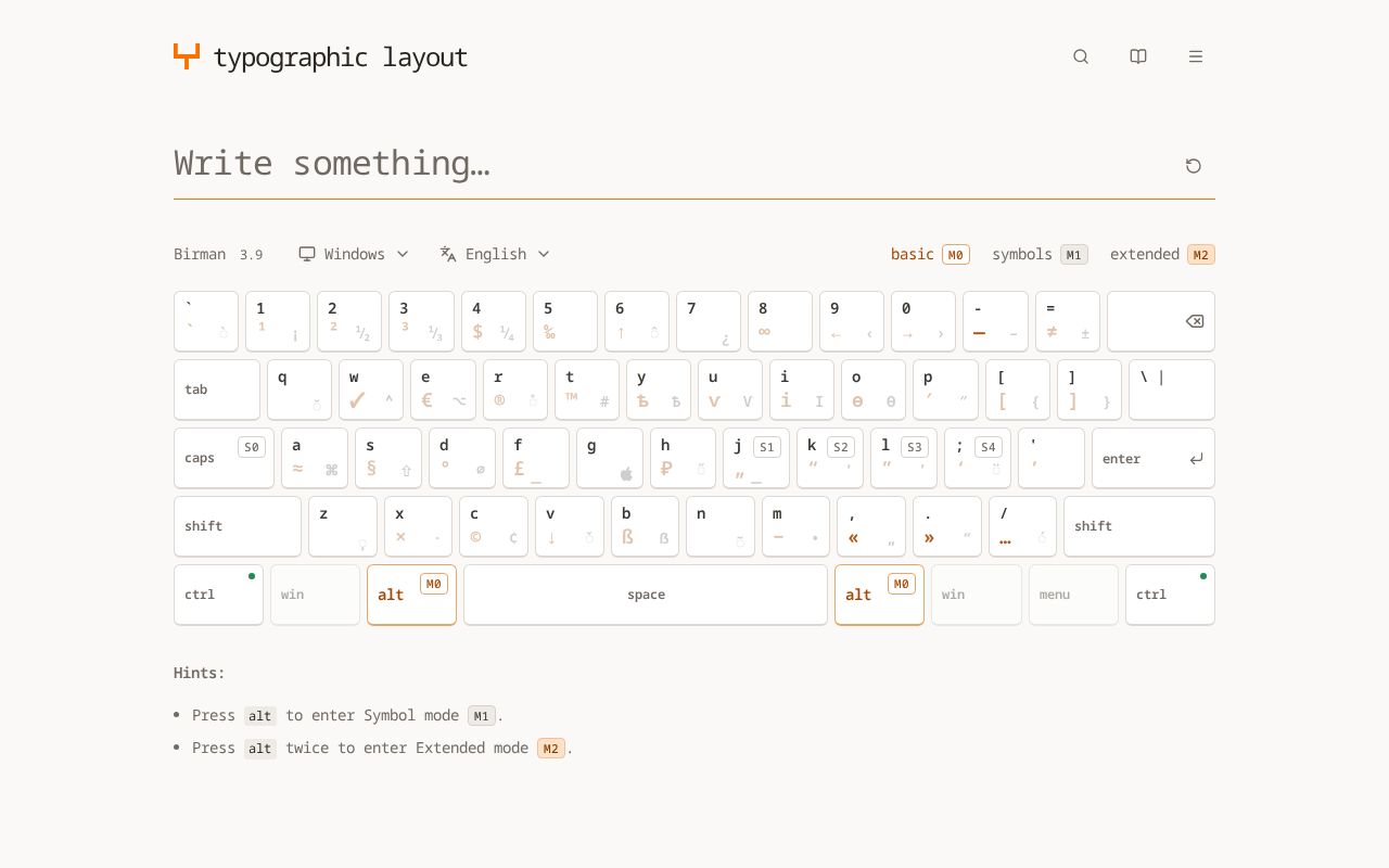 Preview of Interactive demo of the Yushkevich Typographic Keyboard Layout