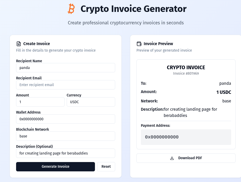 Preview of CryptoInvoice Pro
