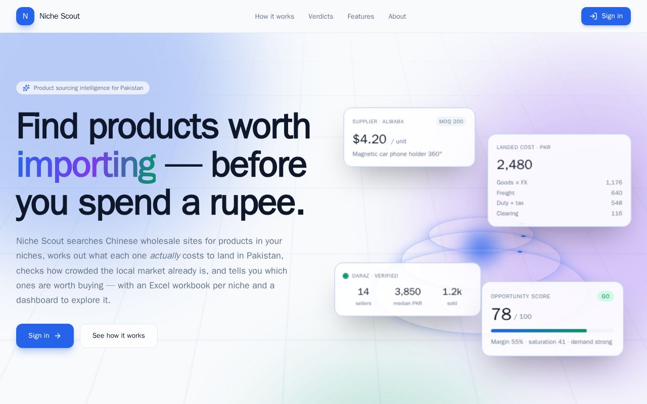 Preview of Niche Scout Product Sourcing Research