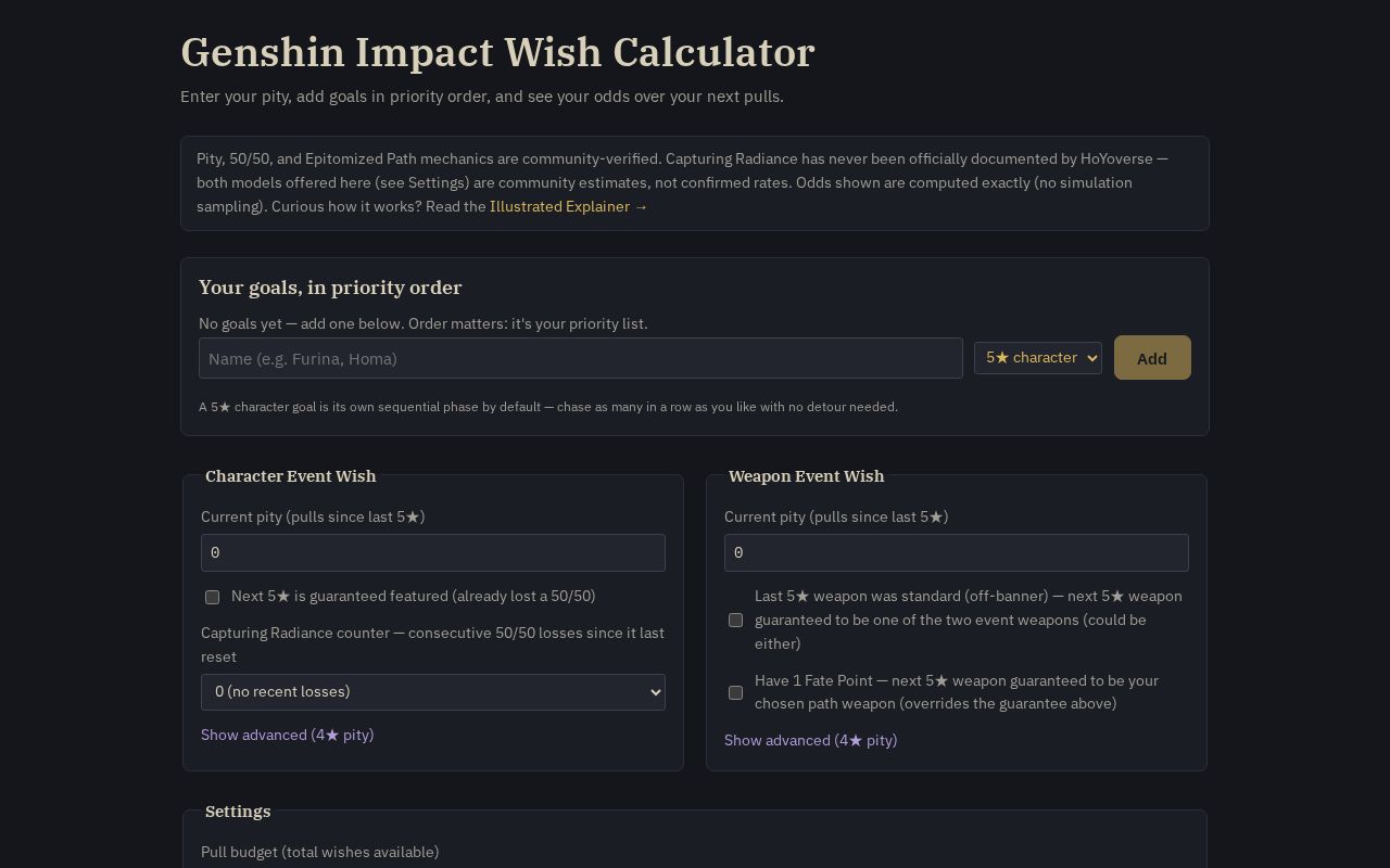 Preview of Genshin Wish Calculator