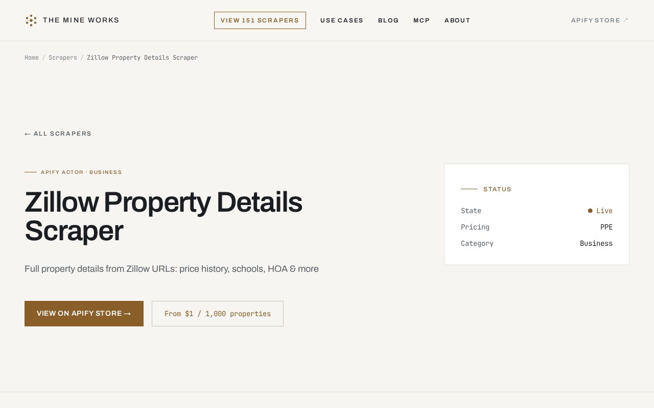 Preview of Zillow Property Details Scraper