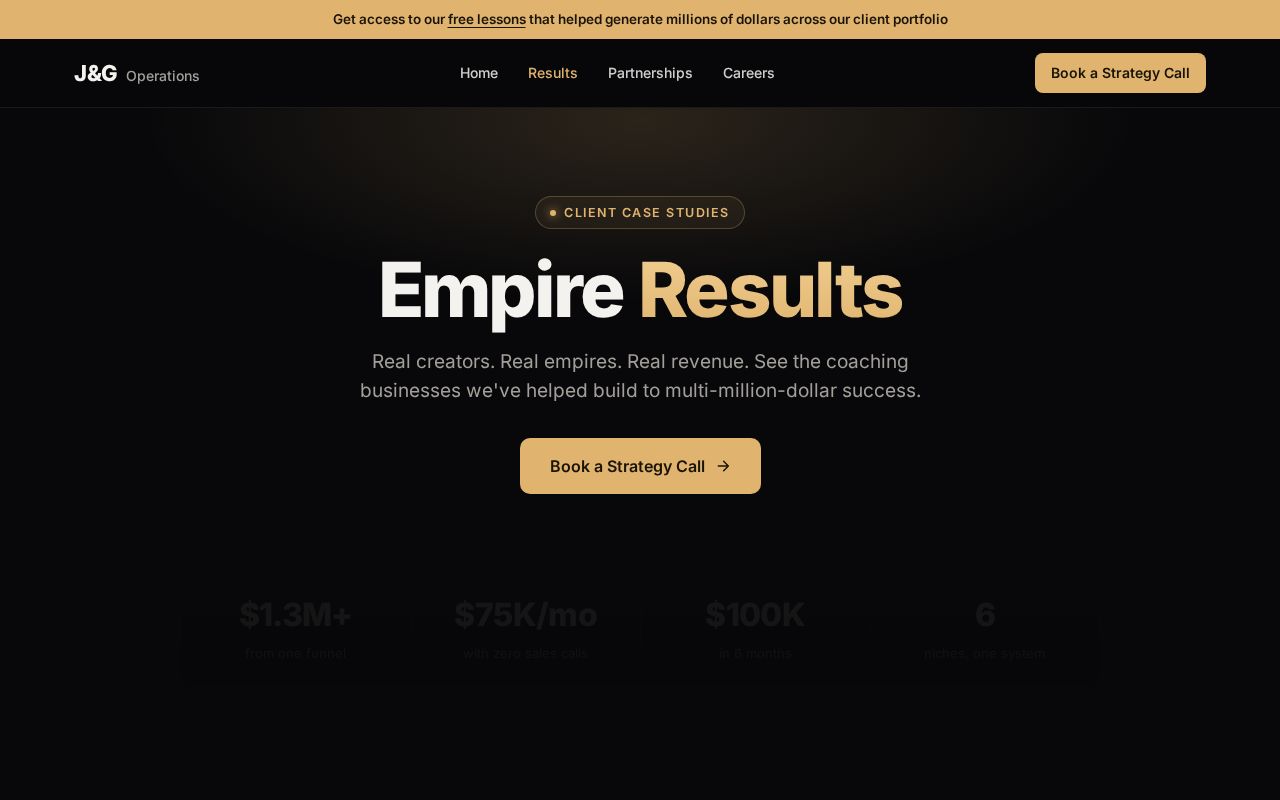 Preview of J&G Operations results page