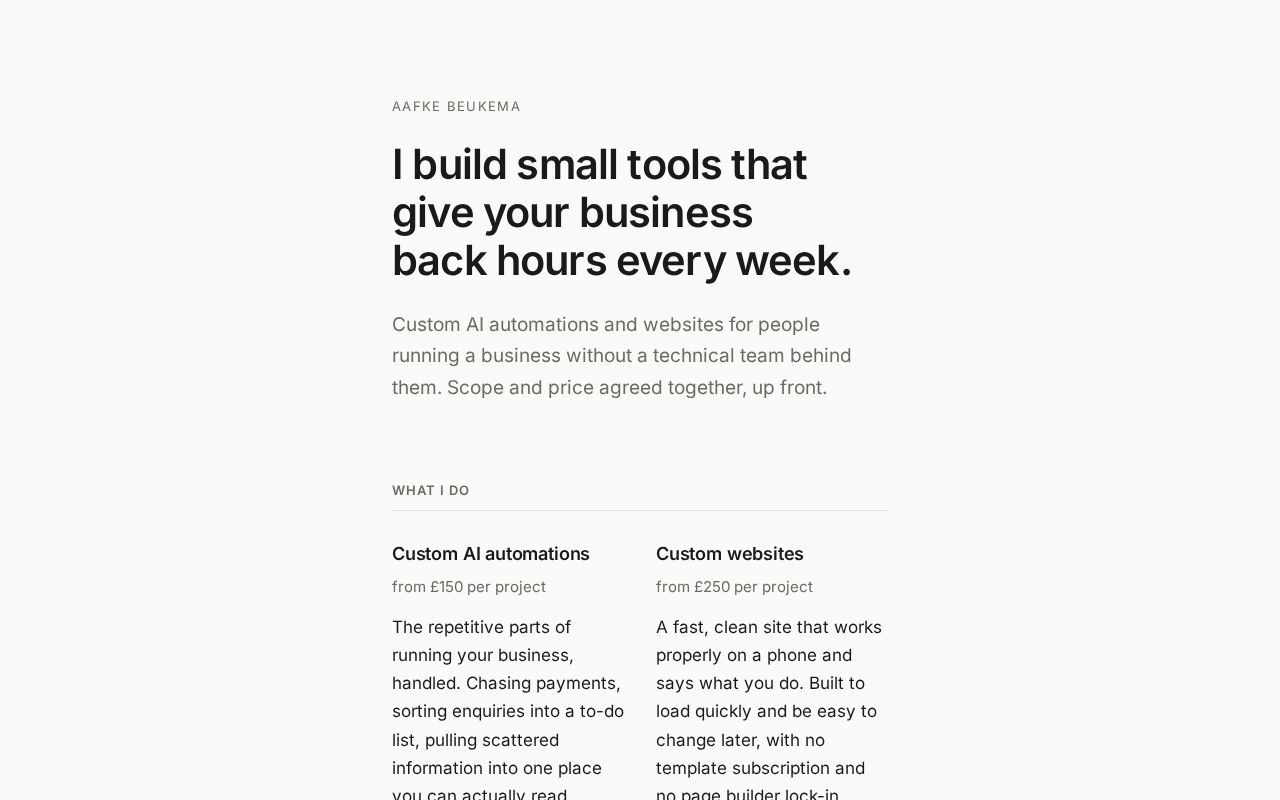 Preview of Personal site for aafke.co.uk — Astro, deployed to GitHub Pages