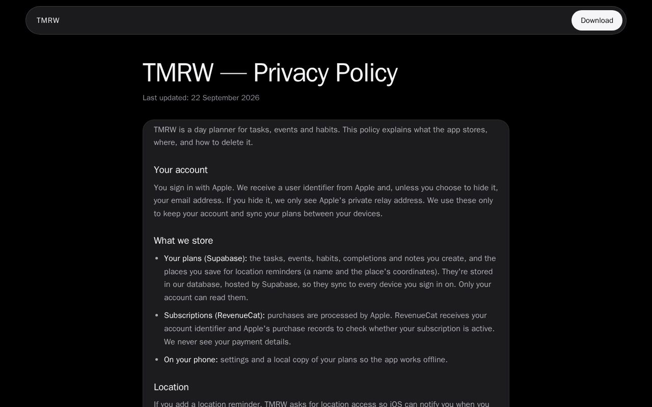 Preview of Tmrw Privacy