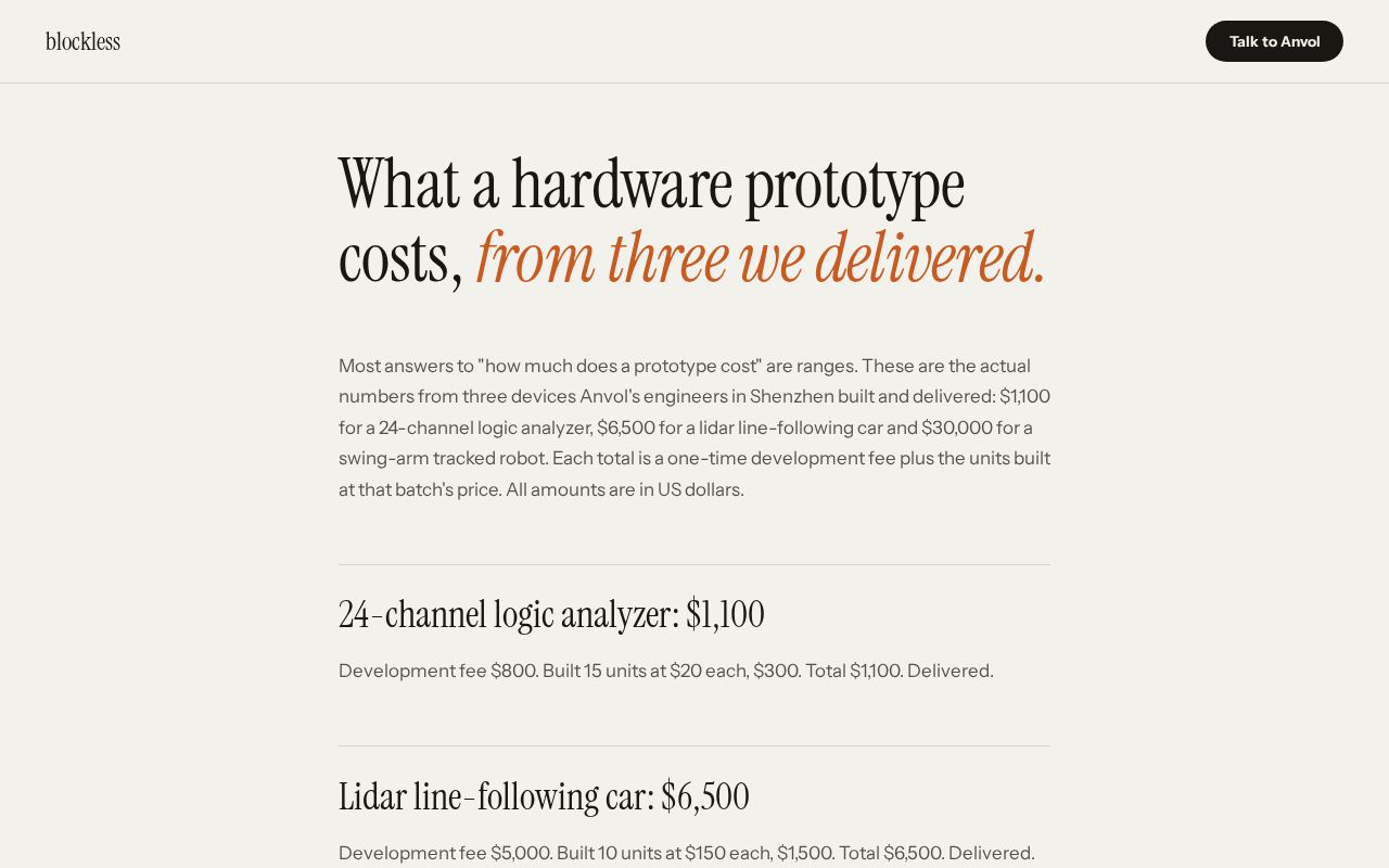 Preview of Hardware Prototype Costs