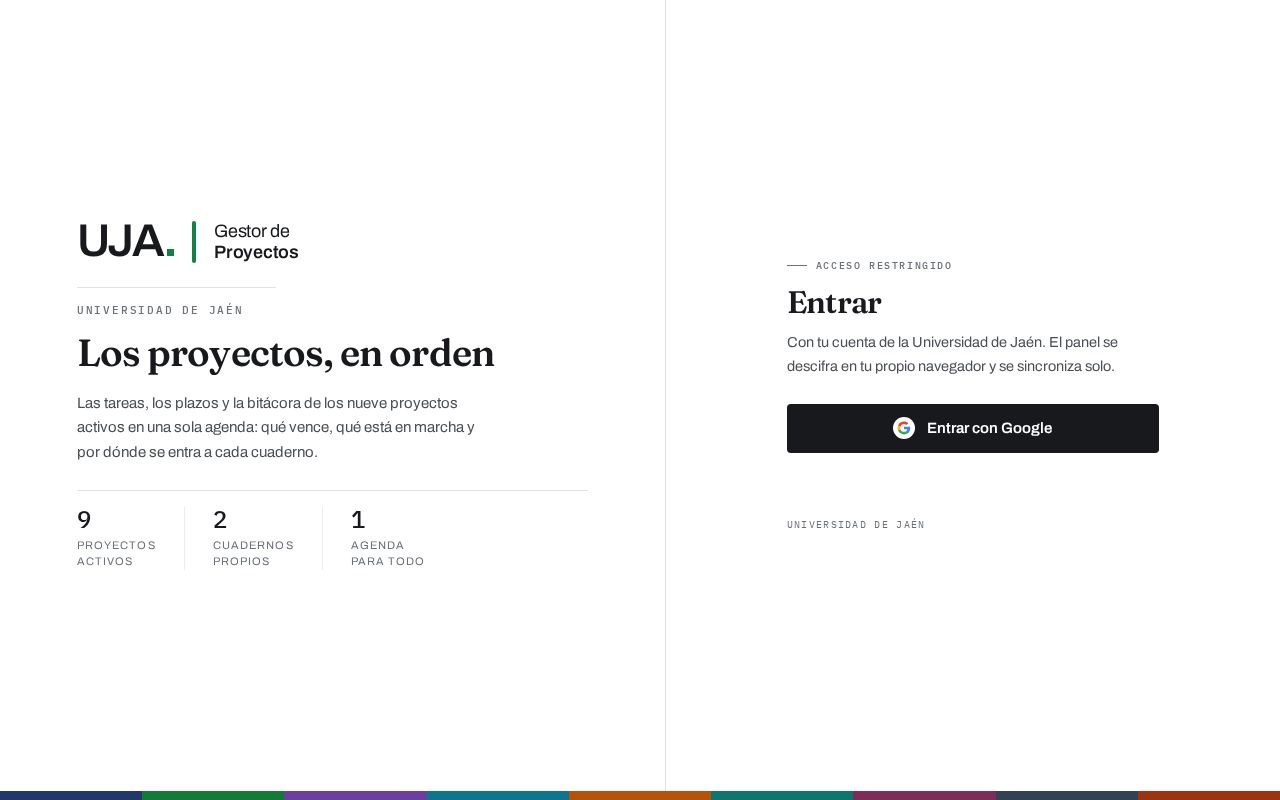 Preview of Panel personal de proyectos (UJA). Contenido cifrado; se entra con cuenta de Google.