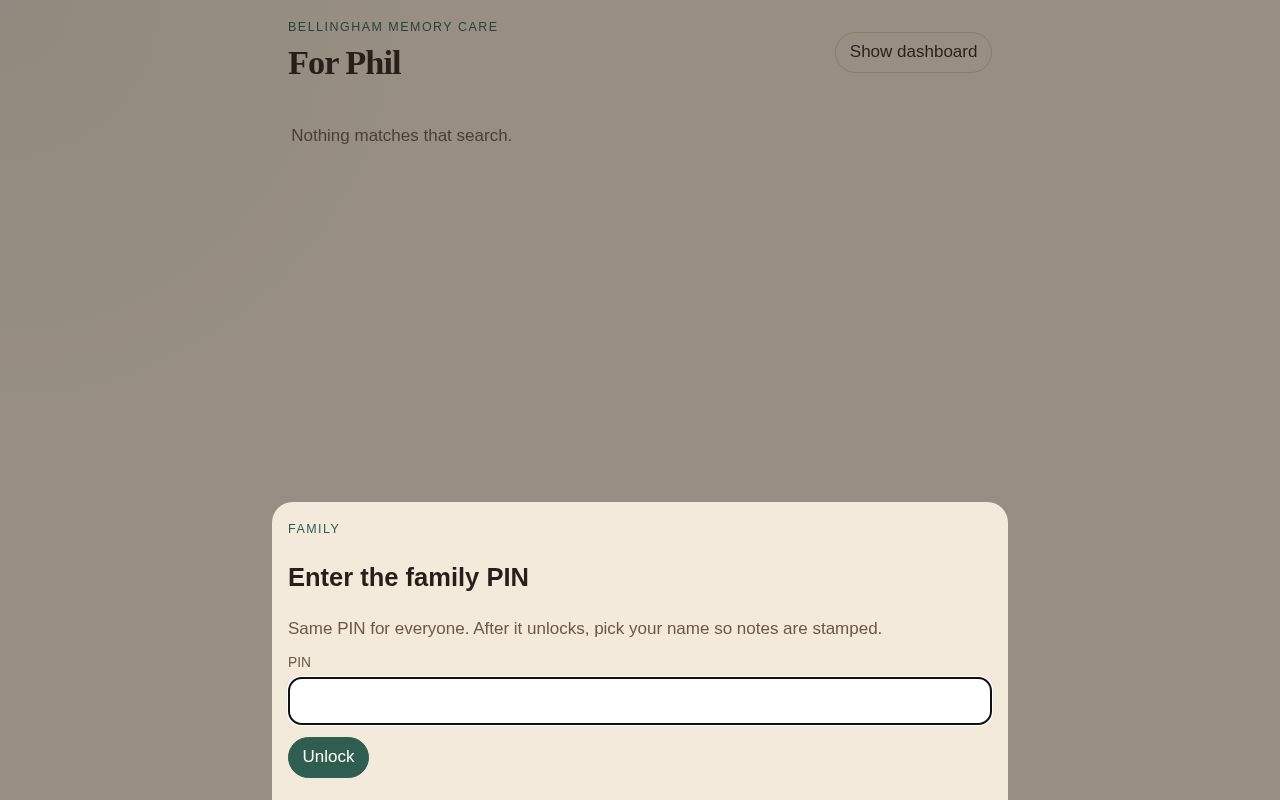 Preview of Family board for Phil’s Bellingham memory care search