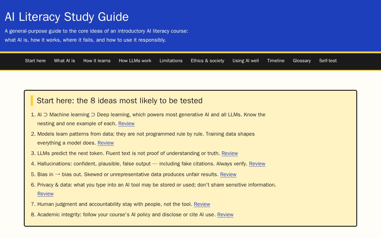 Preview of AI Literacy Study Guide