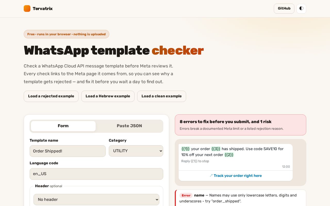 Preview of Whatsapp Template Checker