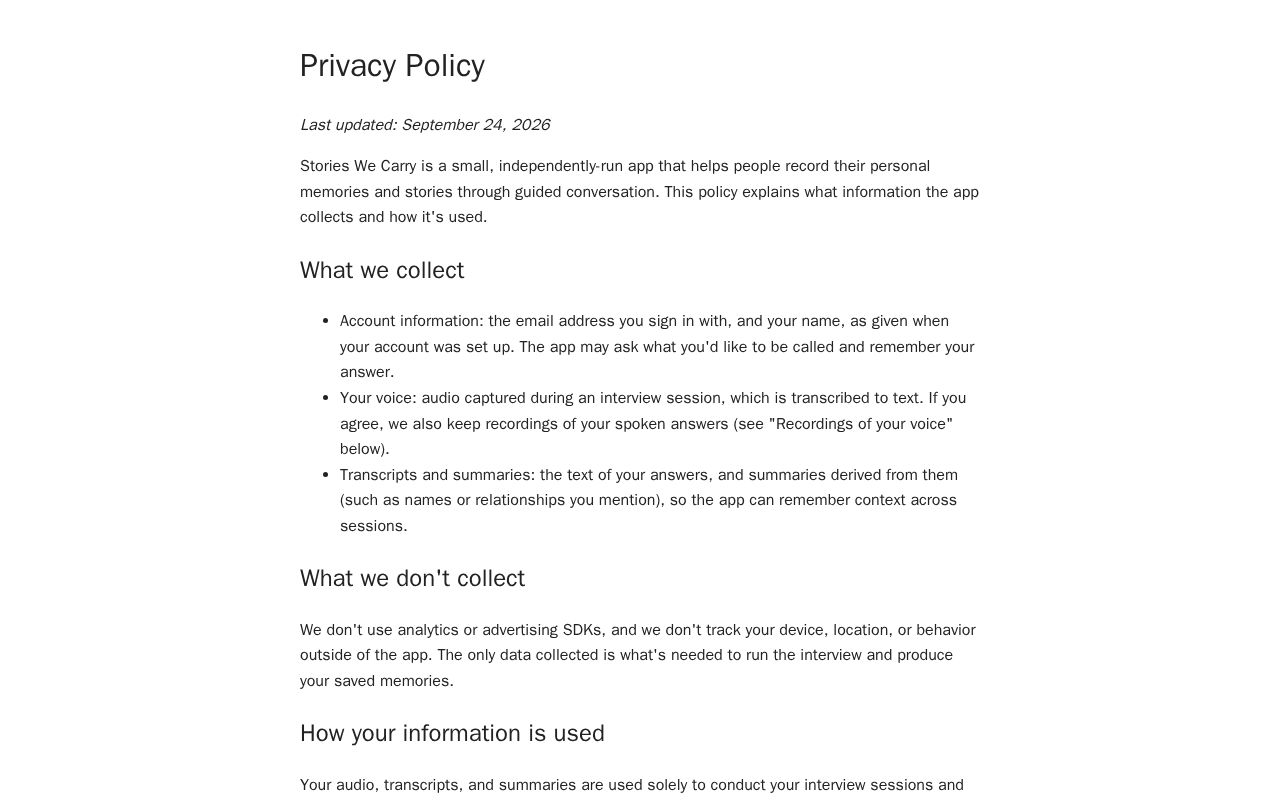 Preview of Storieswecarry Privacy Policy