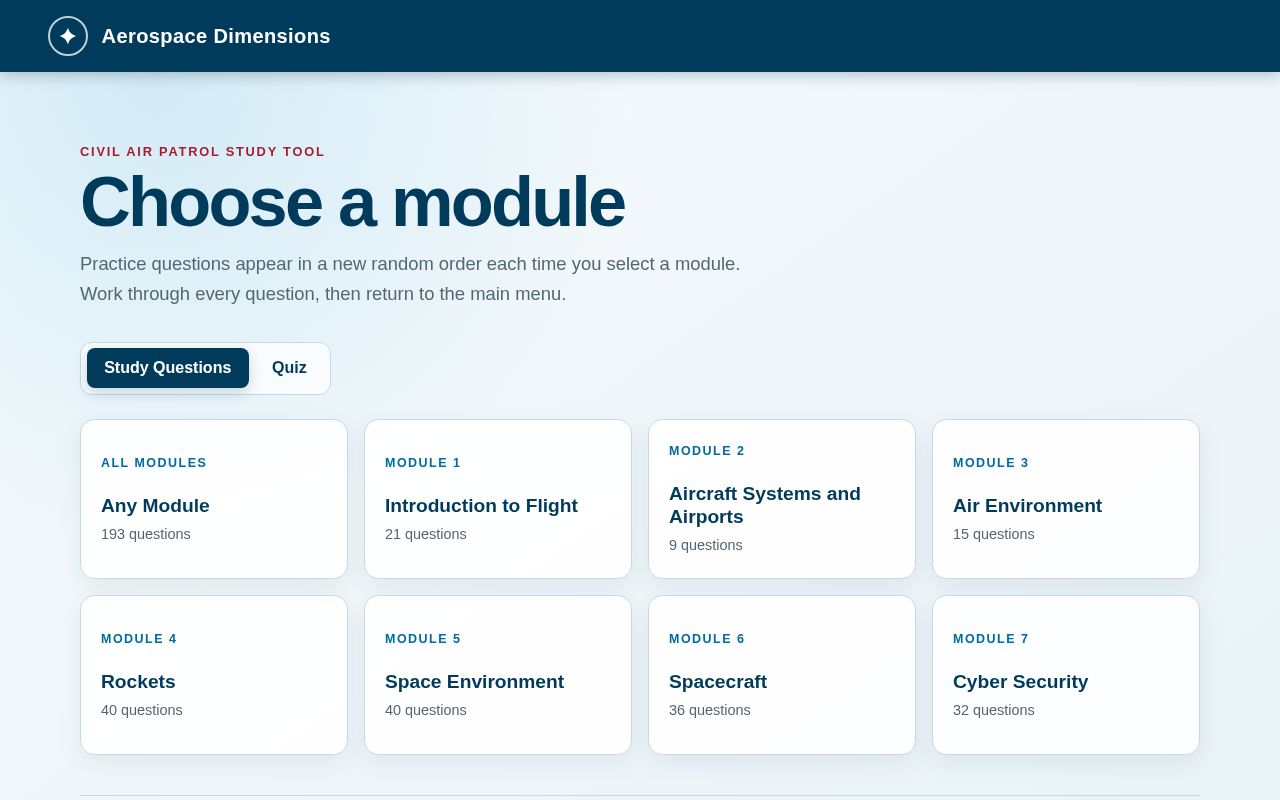 Preview of Interactive Aerospace Dimensions flashcards and quizzes