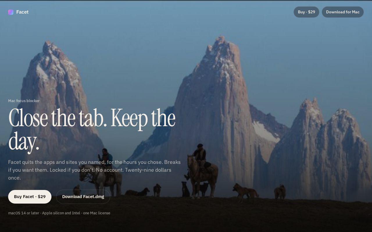 Preview of Facet — Mac focus blocker. Download the app.