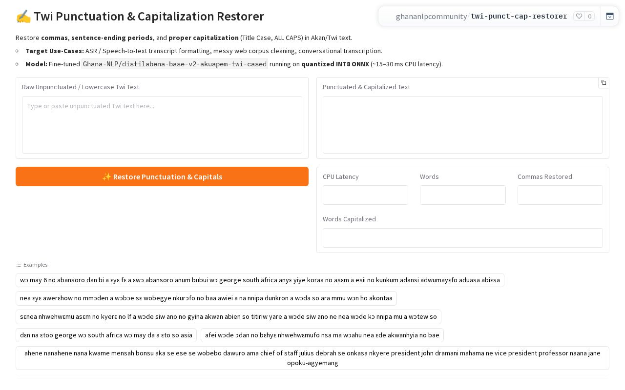 Preview of Twi Punctuation and Capitalization Restorer