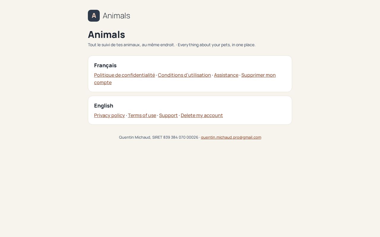 Preview of Animals Privacy Policy