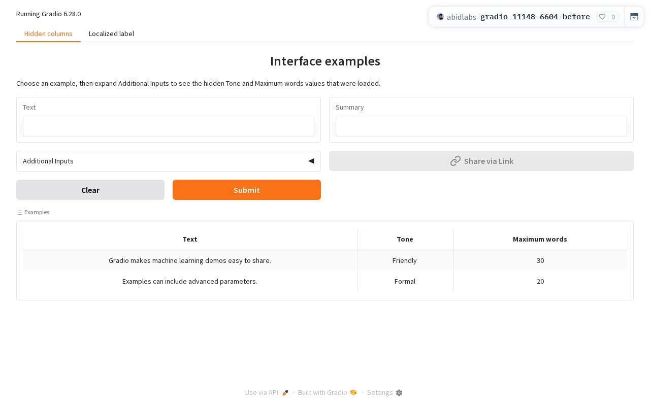 Preview of Gradio Examples Before Fix