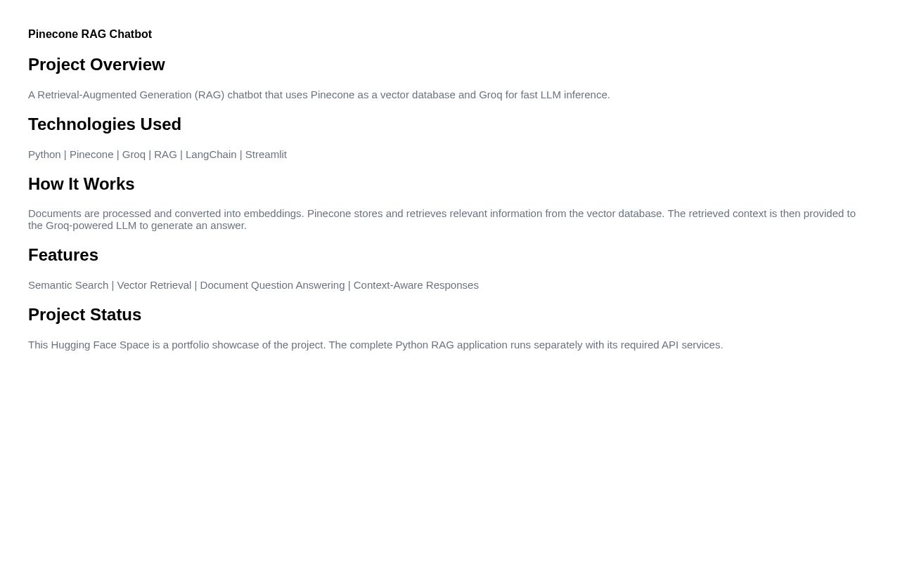 Preview of Pinecone Rag Chatbot