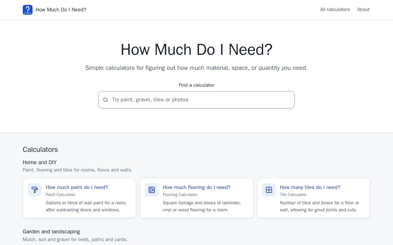 Preview of How Much Do I Need? Free Material, Space & Quantity Calculators