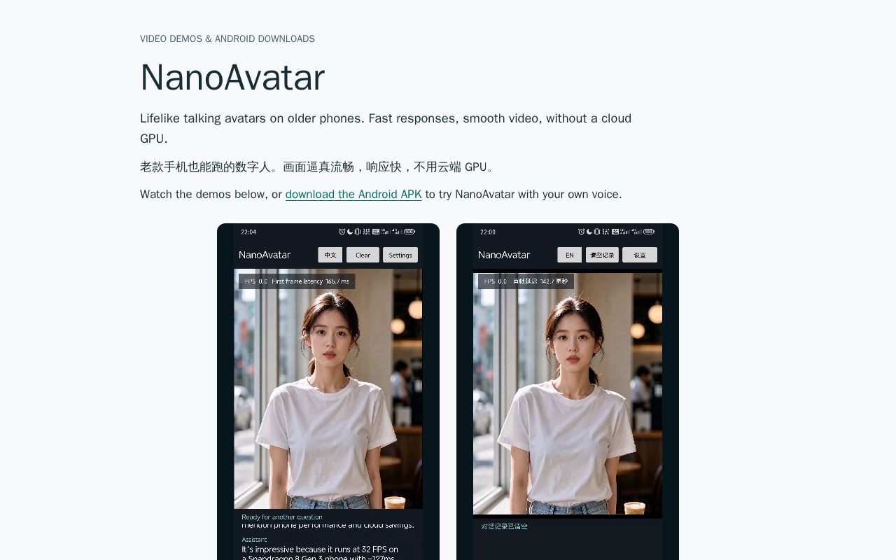 Preview of NanoAvatar Video Demos and APK