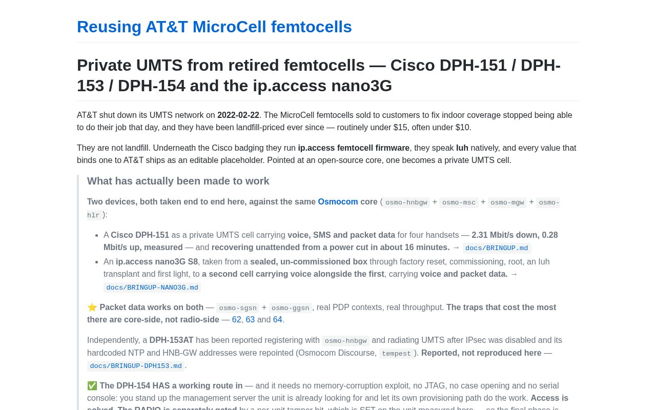 Preview of Private UMTS from retired femtocells