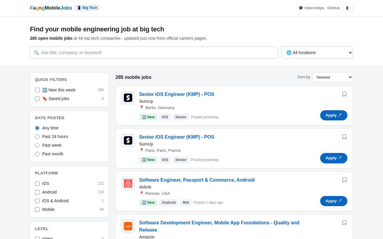Preview of FAANG Mobile Jobs Tracker