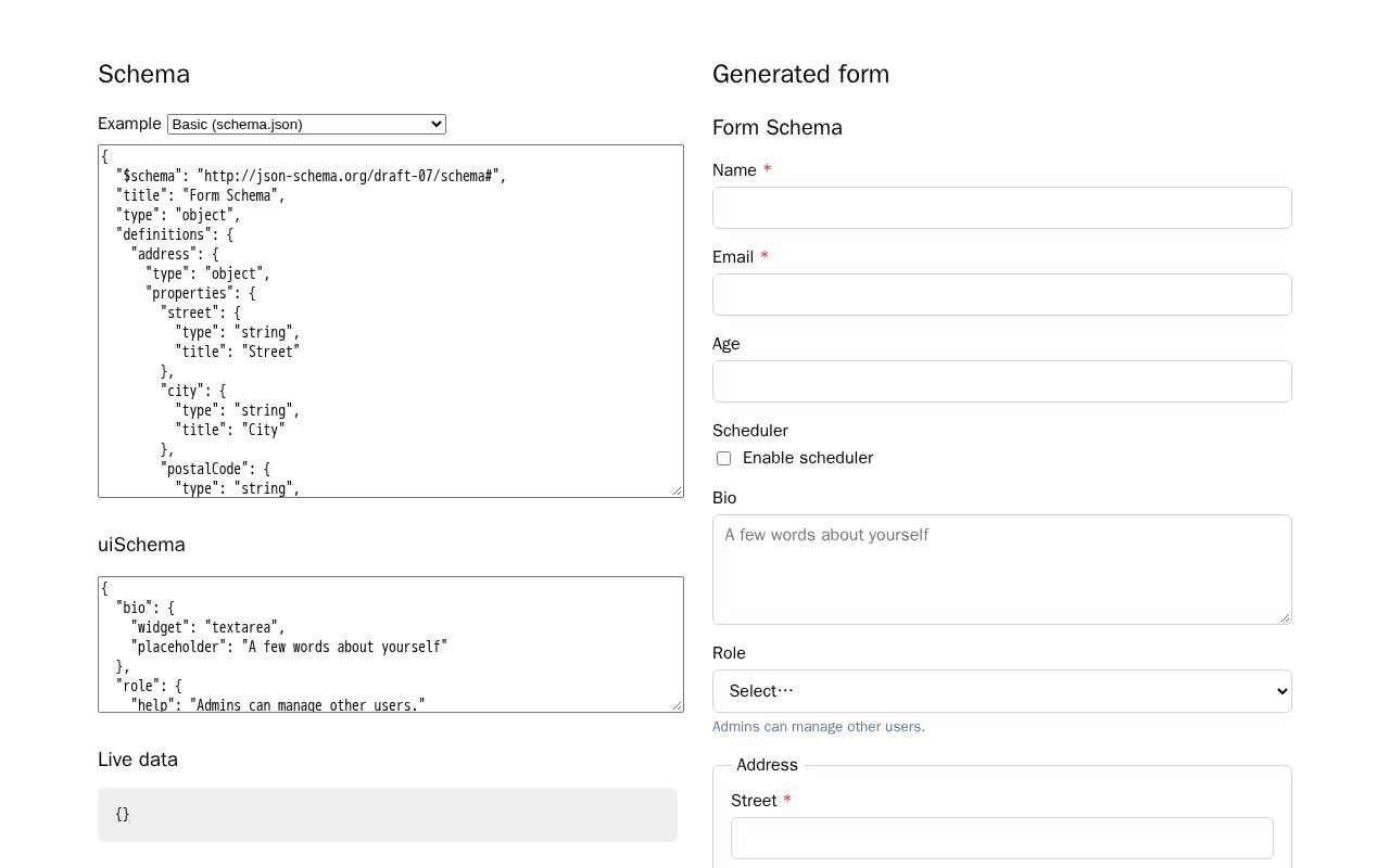 Preview of React Simple Schema Form