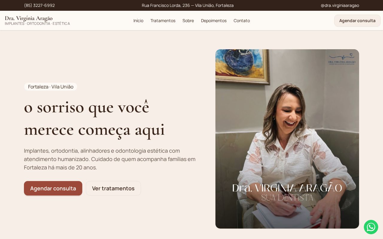 Preview of Landing page da Dra. Virgínia Aragão — implantes, ortodontia e estética em Fortaleza