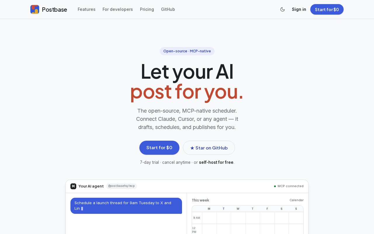Preview of The social scheduler even your AI can run.