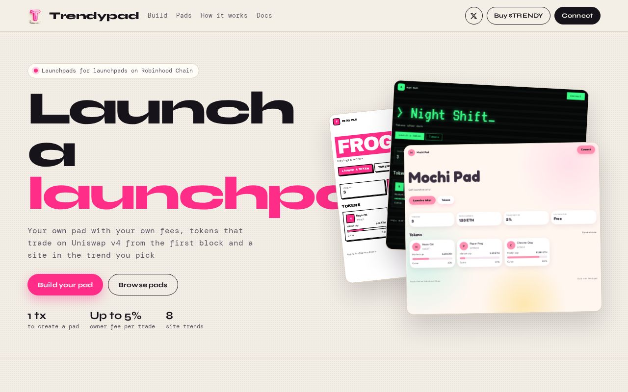 Preview of Trendypad: launchpads for launchpads on Robinhood Chain