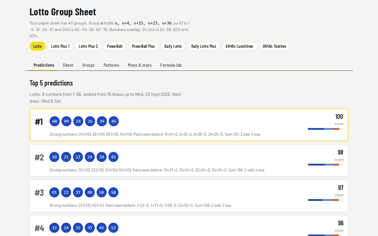 Preview of Lotto Group Sheet