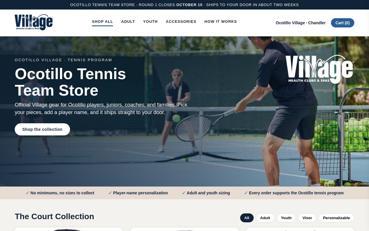 Preview of Ocotillo Tennis team store preview (Creative Alternatives)