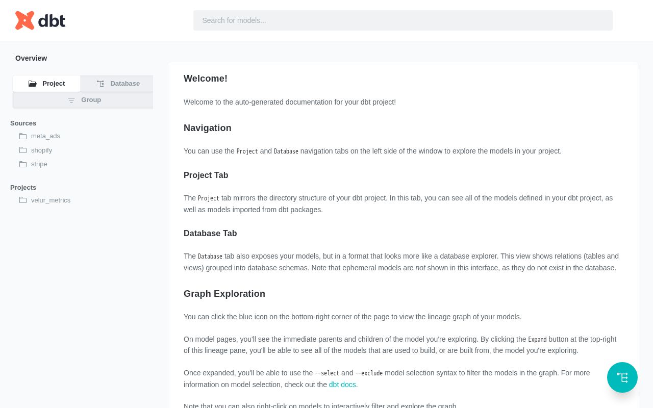Preview of Velur Metrics Dbt