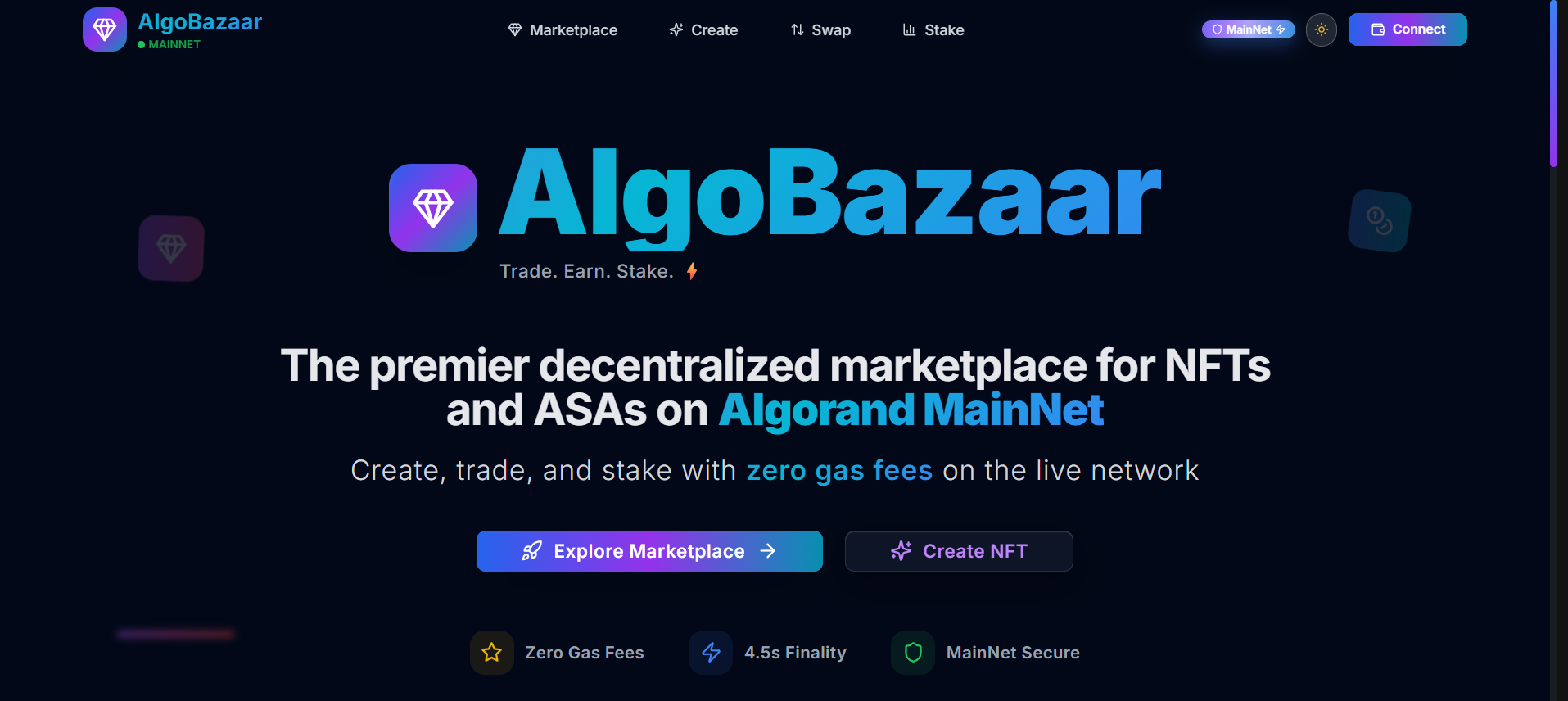 Preview of AlgoBazaar - Premier NFT Marketplace on Algorand MainNet