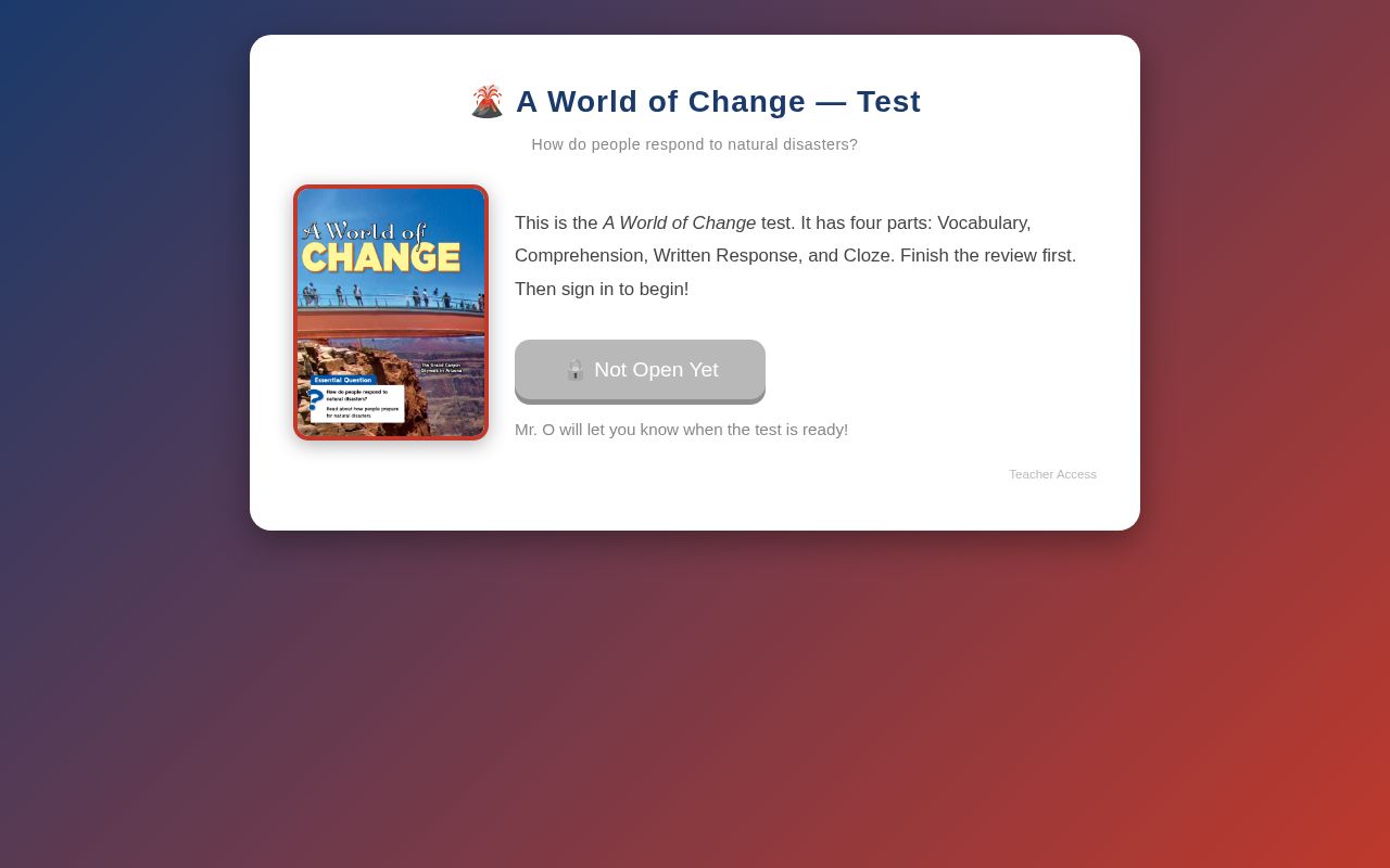 Preview of A World Of Change Unit Test