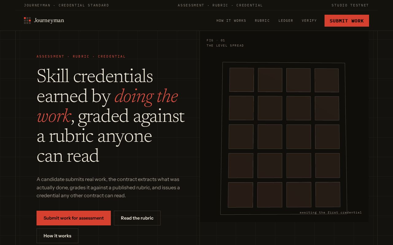 Preview of Skill credentials graded against a frozen public rubric - a GenLayer Intelligent Contract