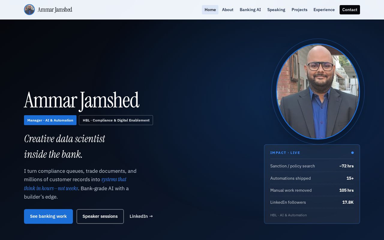 Preview of Creative data scientist portfolio — banking AI flavour