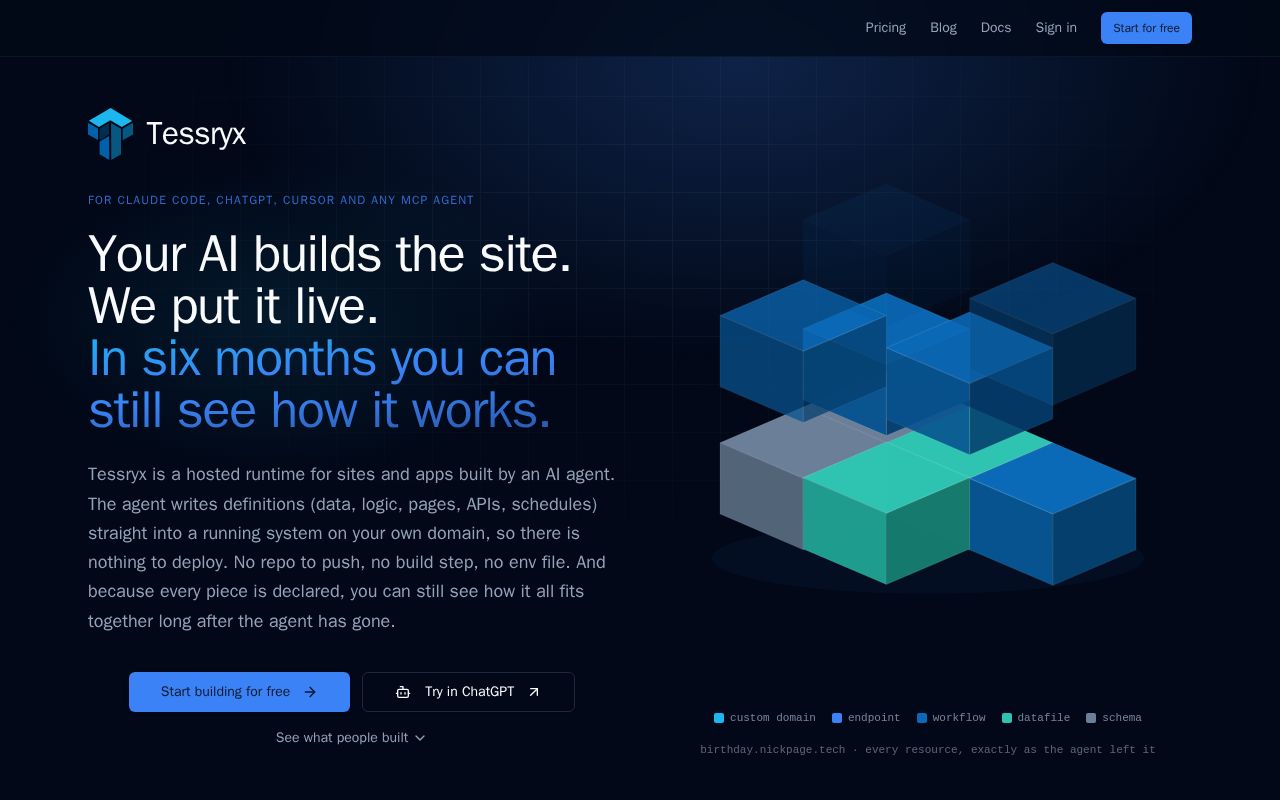 Preview of Your AI builds it in minutes. And you can change it without breaking a thing. | Tessryx