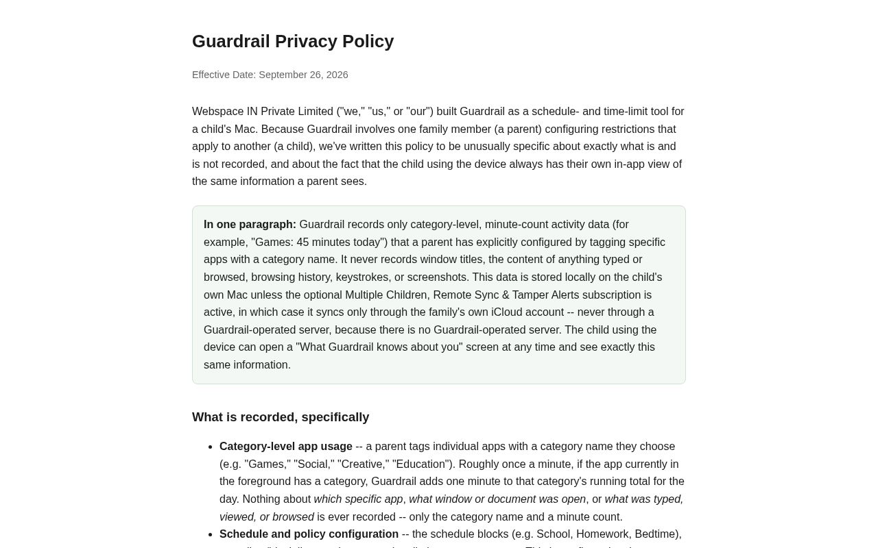Preview of Guardrail Privacy Page