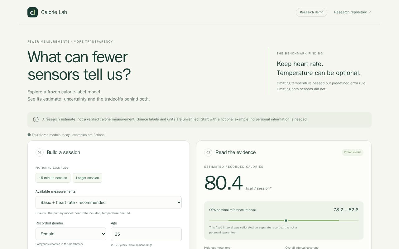 Preview of Calorie Lab — Fewer Sensors