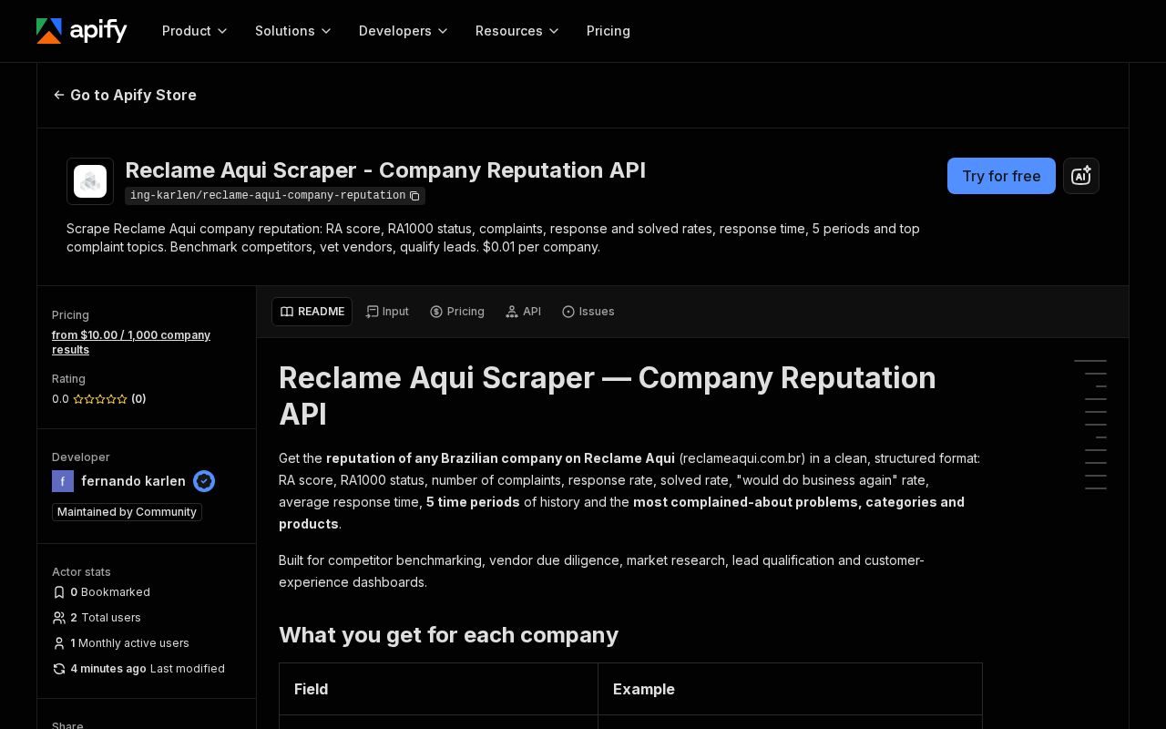 Preview of Reclame Aqui Scraper