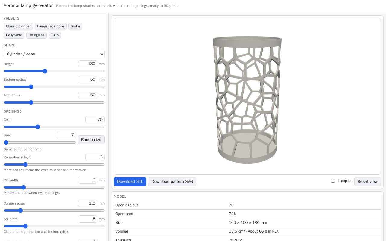 Preview of Voronoi Lamp Generator